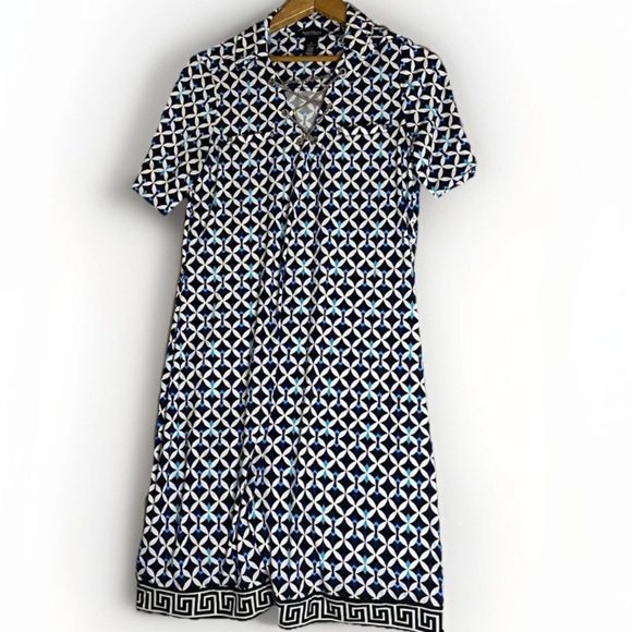 White House|Black Market Dress Womans Medium Collard Chain V Neck Geometric Blue - Picture 1 of 9